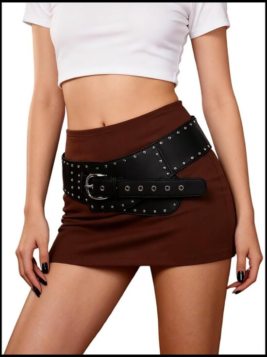 Vintage Punk Leather Waist Belt Chunky Metal Buckle Gothic Rocker Cinch Belt main image 4